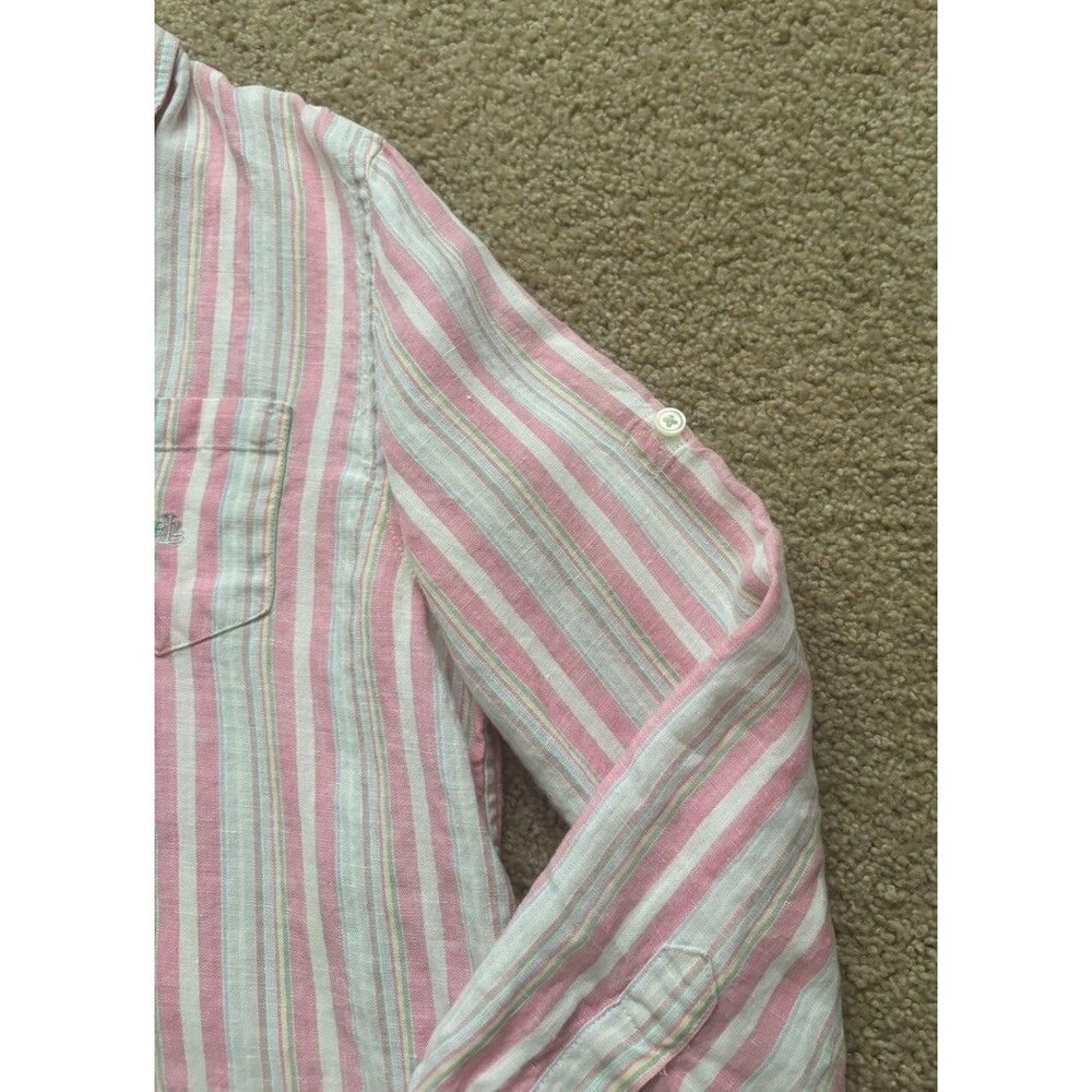 Lauren Ralph Lauren Womens Pink Striped Dress Shirt PP Linen Button Up - Picture 4 of 8